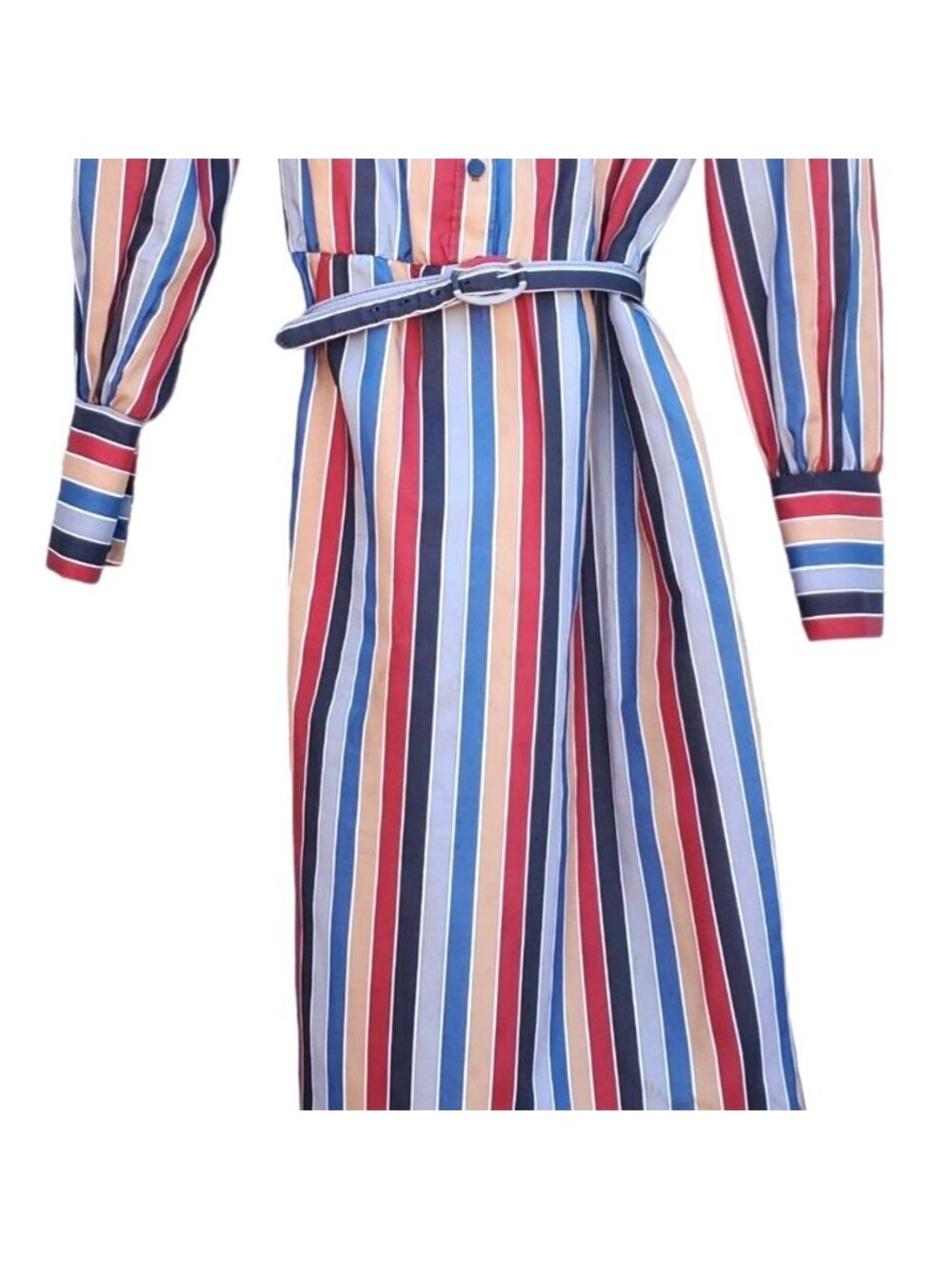 Vintage Shirtdress Dress Stripe Long Sleeve S 70s Modest Polyester - Picture 7 of 12